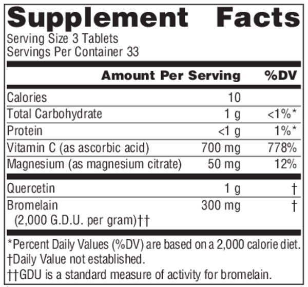 Activated Quercetin Tablets Supplement Facts Label