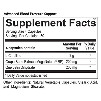 Advanced Blood Pressure Support Supplement Facts Label