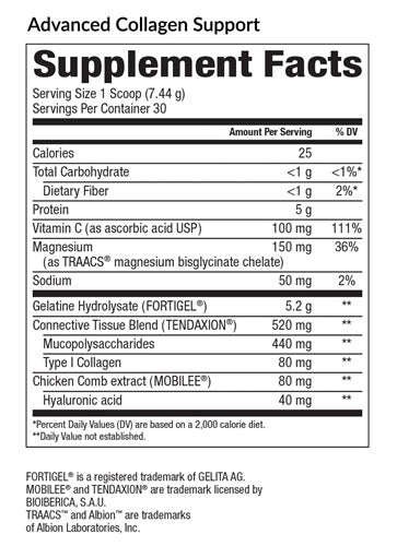 Advanced Collagen Support Supplement Facts Label