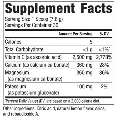 Alkalizing Vitamin C Supplement Facts Label