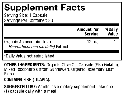 Astaxanthin 12 mg Supplement Facts Label