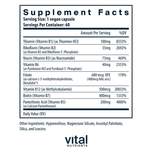 B-Complex Supplement Facts Label