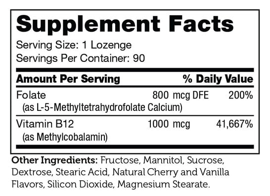 B12 Energizer Supplement Facts Label