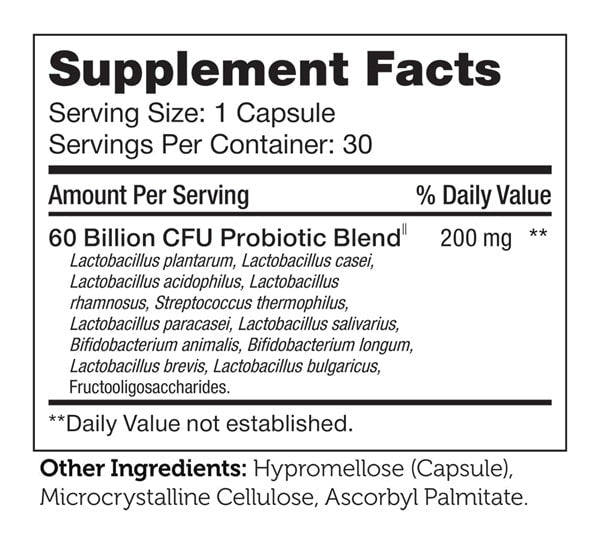 BioDophilus 60 Billion Supplement Facts Label