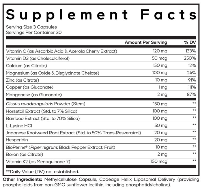 Bones Vitamins+ Supplement Facts Label