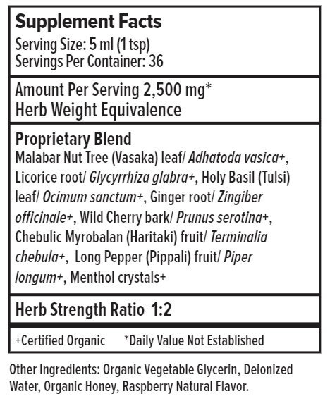 Bronchial Support Syrup Organic Supplement Facts Label