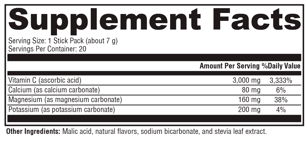 Buffered C Powder Fruit Punch Supplement Facts Label