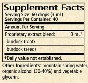Burdock Balance Supplement Facts Label