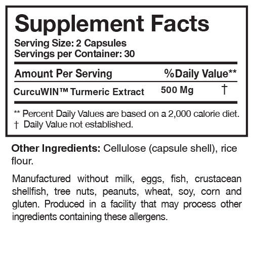 Curcumin Pure Supplement Facts Label