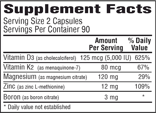D3 Plus Supplement Facts Label