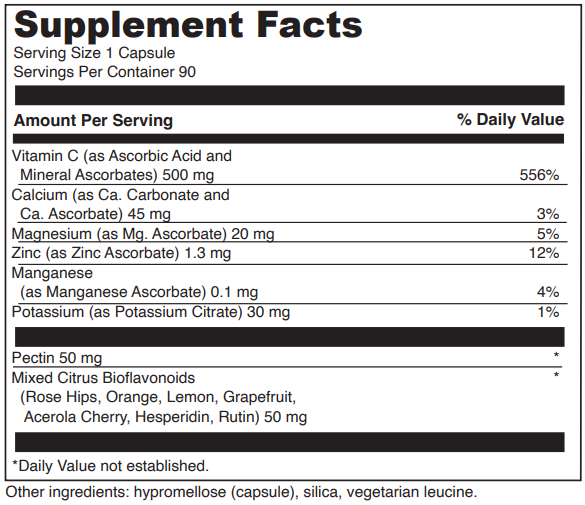 Davinci Poten C 250 Tablets Supplement Facts Label