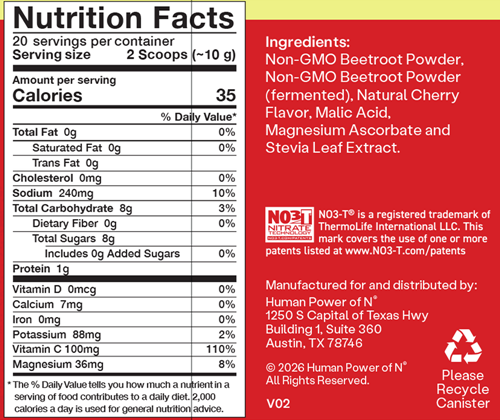 Endurance Beet Powder Supplement Facts Label