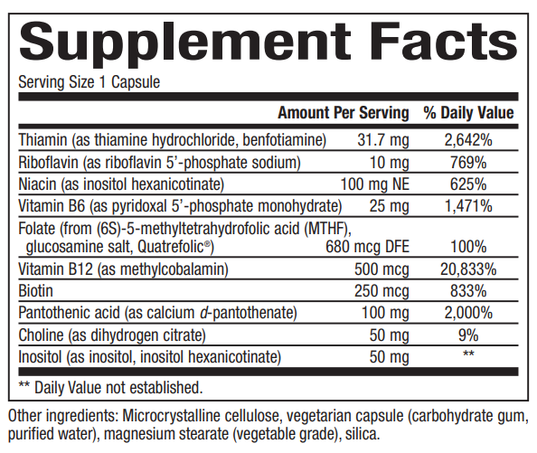 Enhanced B Complex Supplement Facts Label