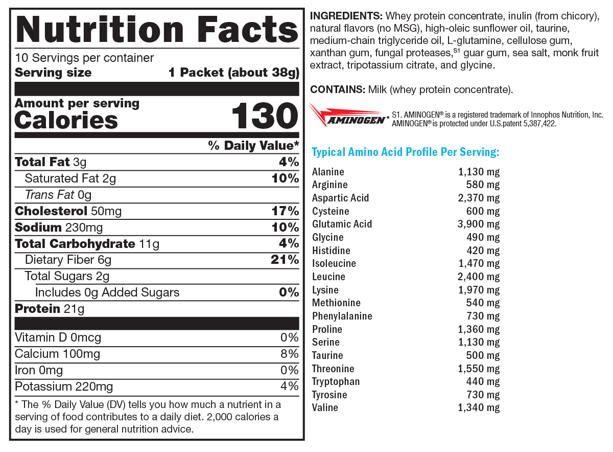FIT Food® Lean Whey Vanilla Delight No Added Sugar, No Stevia Supplement Facts Label