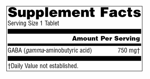 GABA Tablets Supplement Facts Label