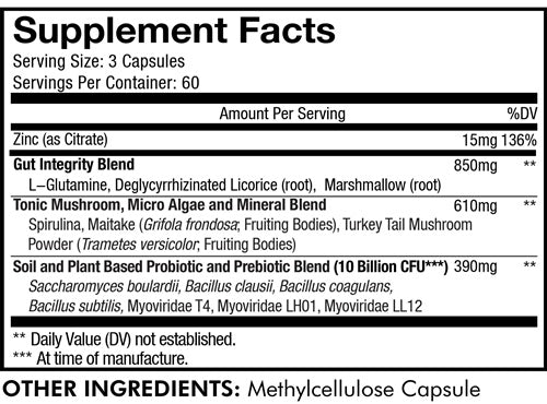 Gut Health Formula Supplement Facts Label