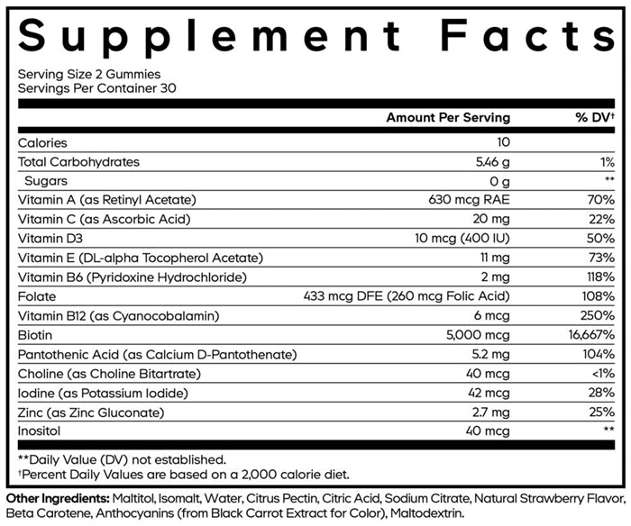 Hair Gummies Supplement Facts Label