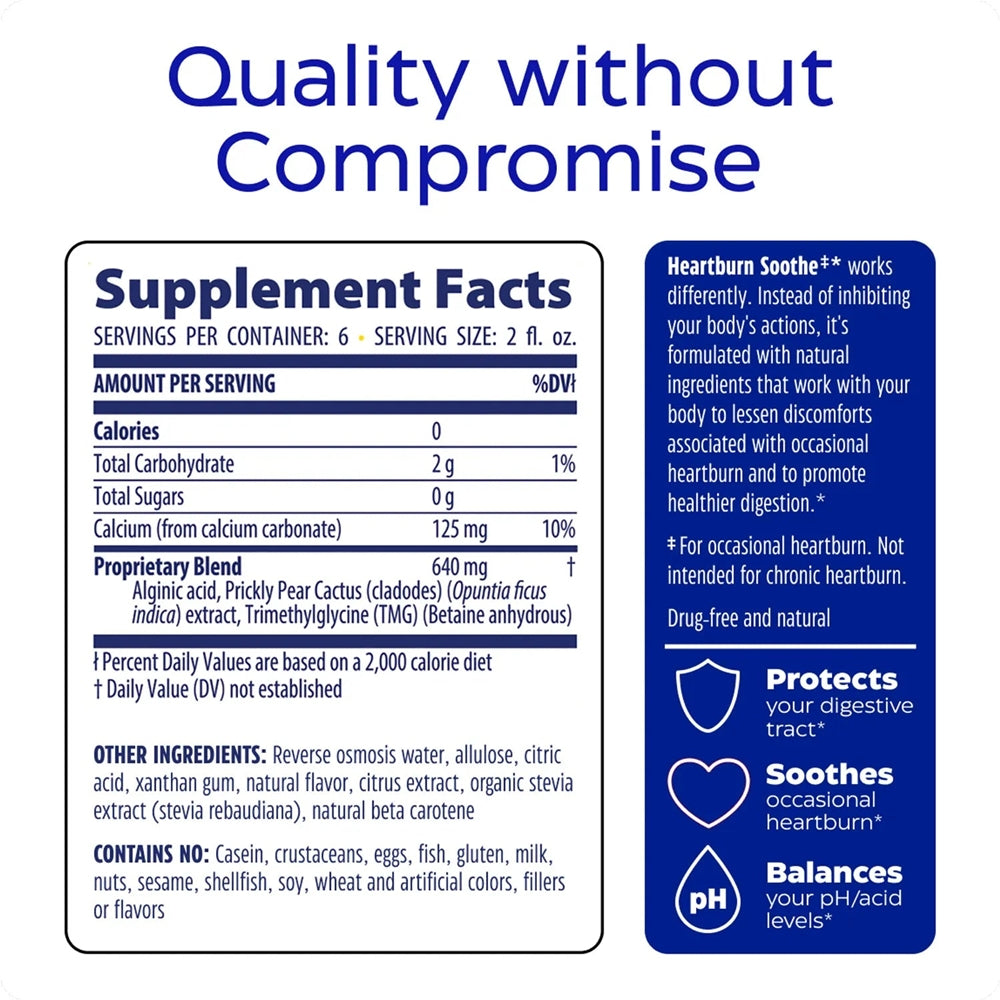 Heartburn Soothe Liquid Supplement Facts Label