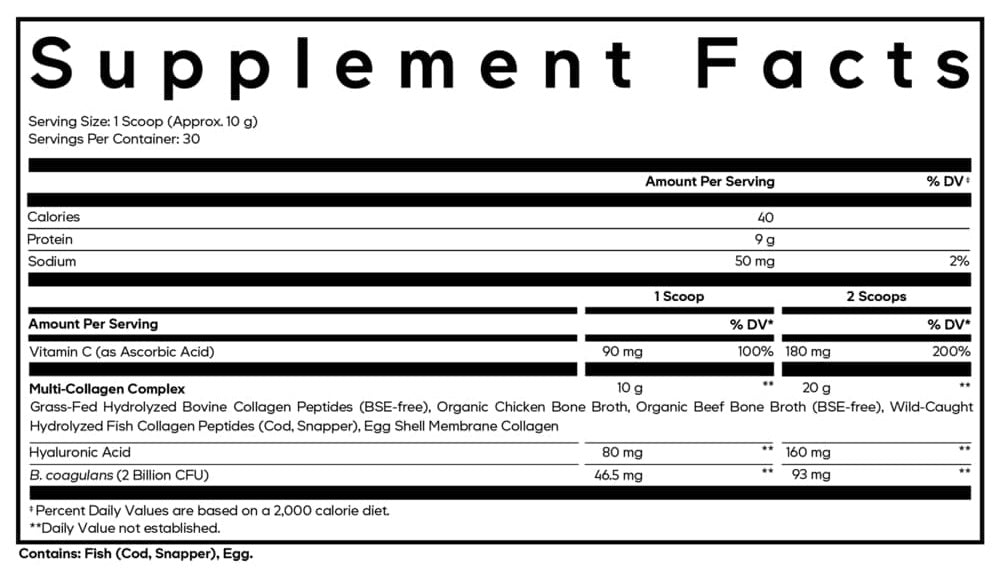 Multi Collagen Peptides Supplement Facts Label