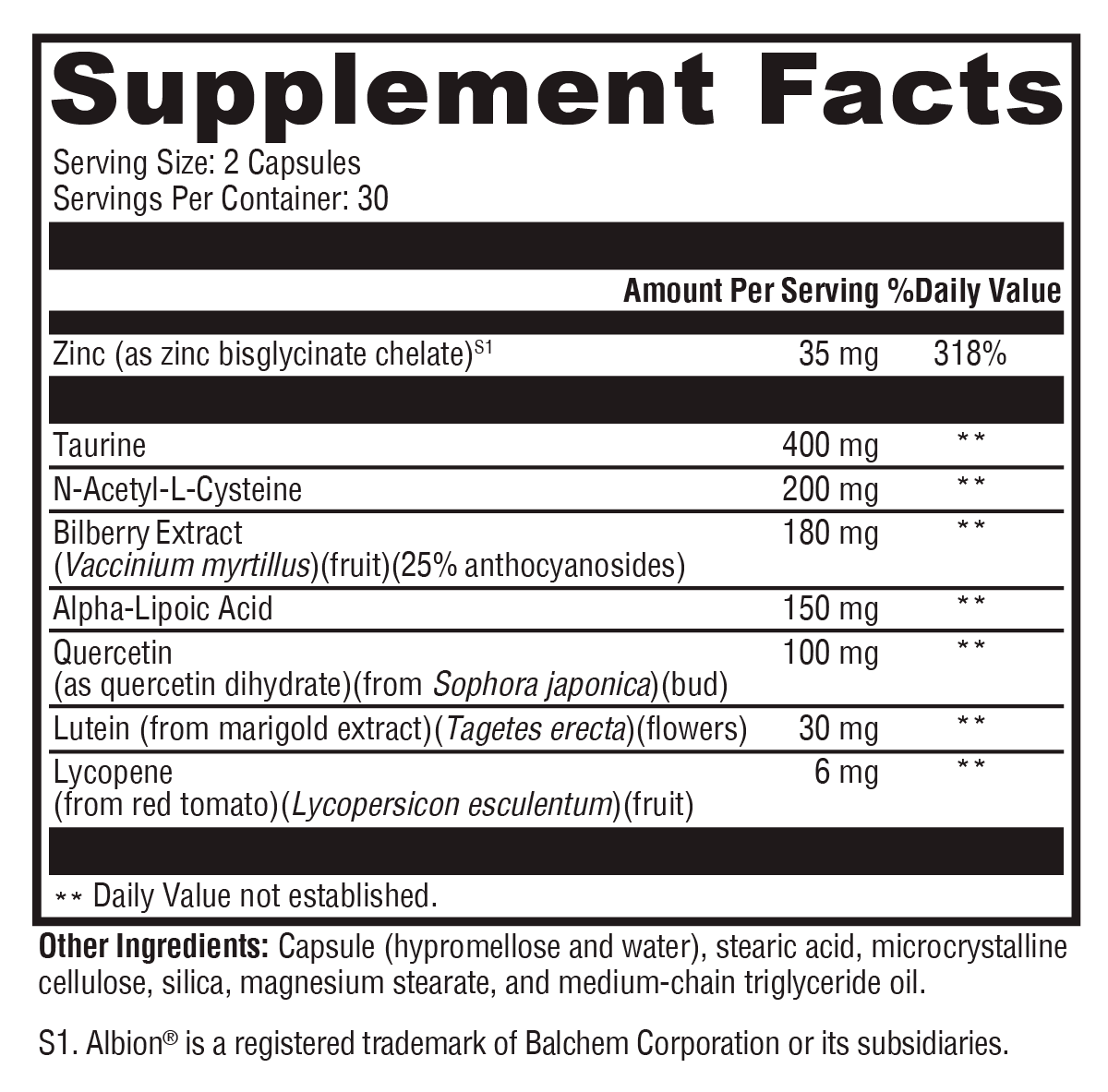 I-Sight™ Supplement Facts Label