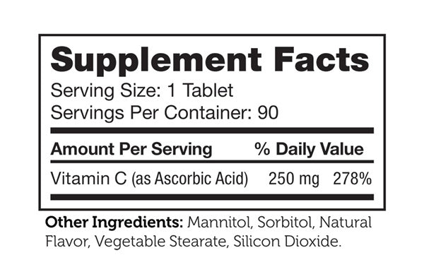 Junior C Chewable Supplement Facts Label