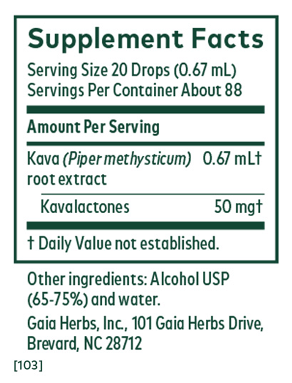 Kava 50 (Gaia Herbs) supplement facts