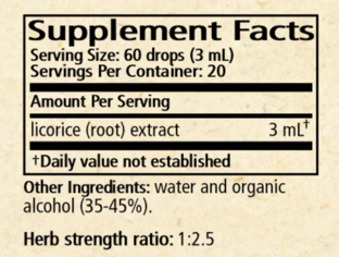 Glycyrrhiza/licorice Supplement Facts Label