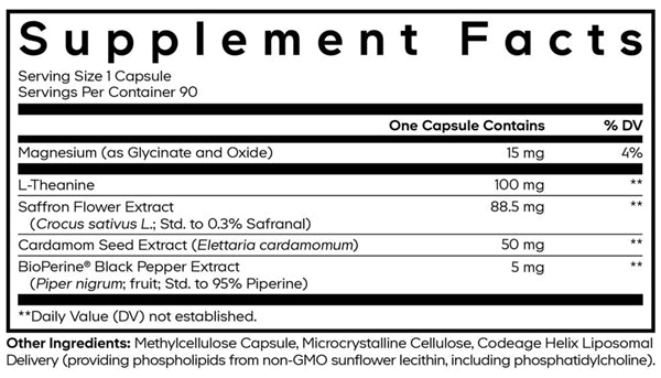 Liposomal Saffron+ Supplement Facts Label