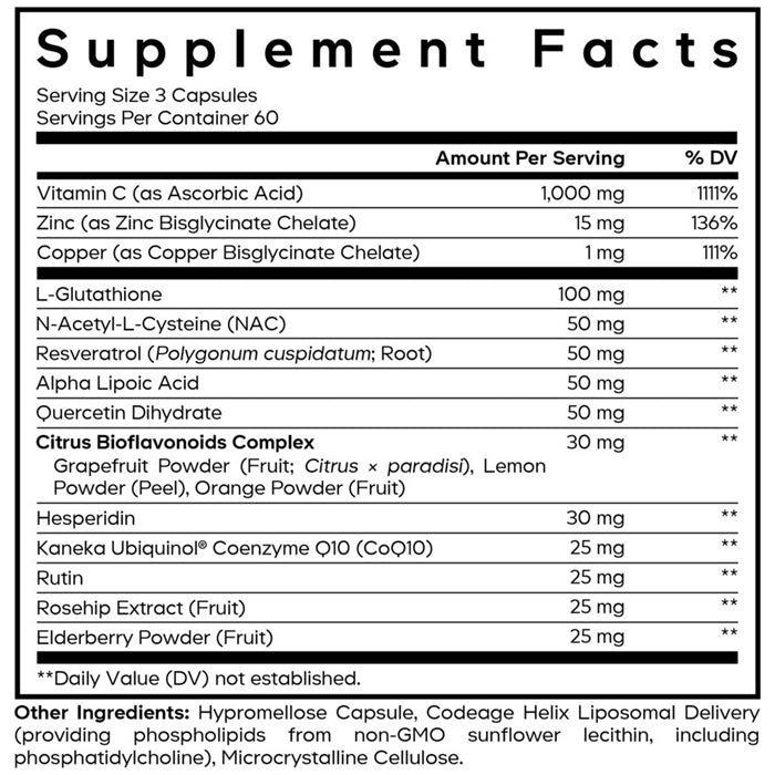 Liposomal Vitamin C+ Platinum Supplement Facts Label