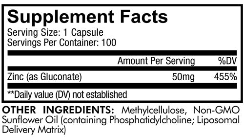 Liposomal Zinc Gluconate Supplement Facts Label