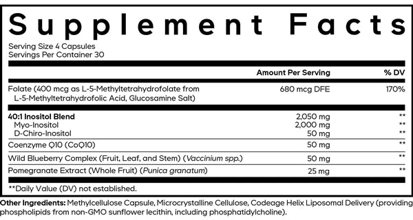Liposomal Ovarian Inositol+ Capsules Supplement Facts Label