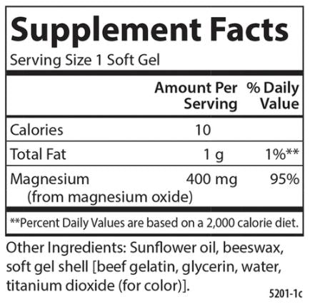 Magnesium Gels 400 mg Supplement Facts Label