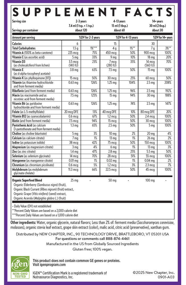 Liquid Multivitamin Supplement Facts Label