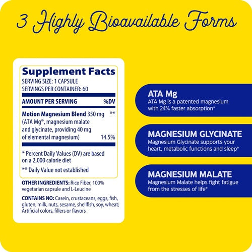 Magnesium Motion Supplement Facts Label