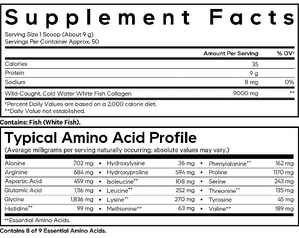 Marine Collagen Peptides Supplement Facts Label
