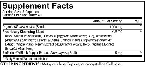 Mimosa Pudica Seed Supplement Facts Label