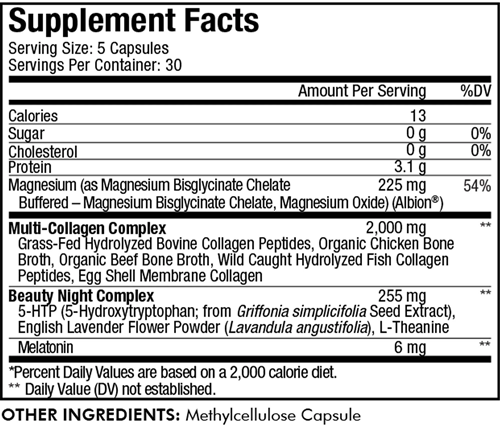 Multi Collagen Beauty Night Supplement Facts Label