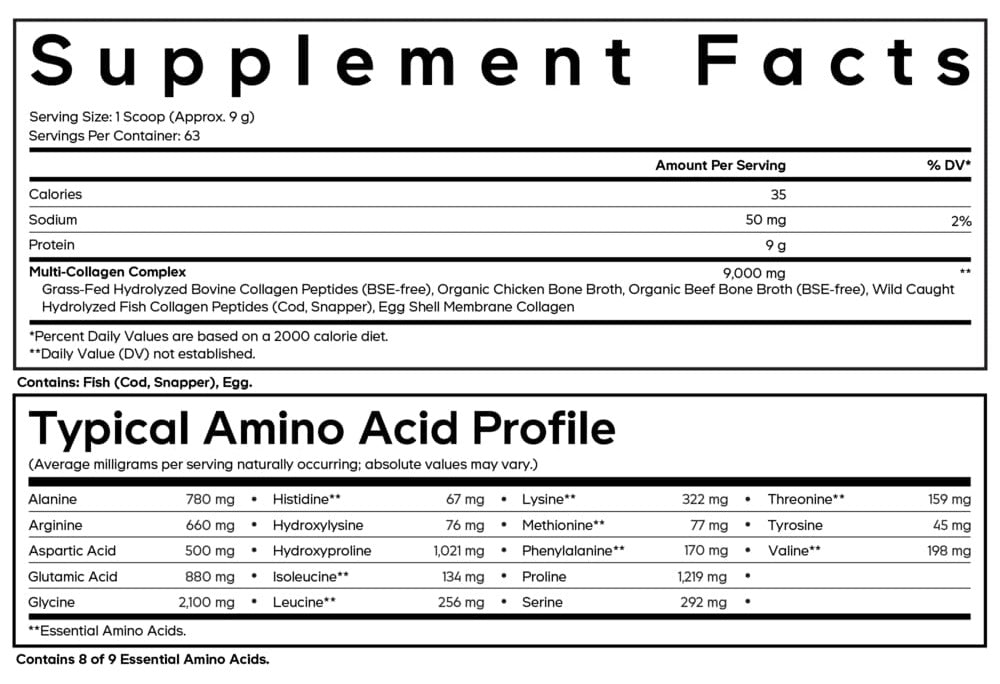 Multi Collagen Peptides Powder Supplement Facts Label
