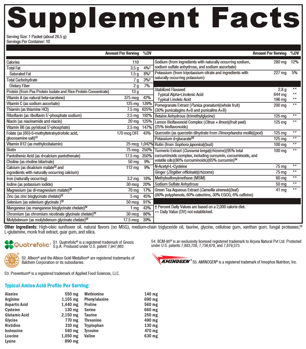 OptiCleanse® GHI Lite Vanilla Delight Sugar & Stevia Free Supplement Facts Label