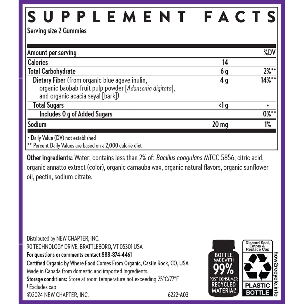 Organic Fiber Gummies Supplement Facts Label