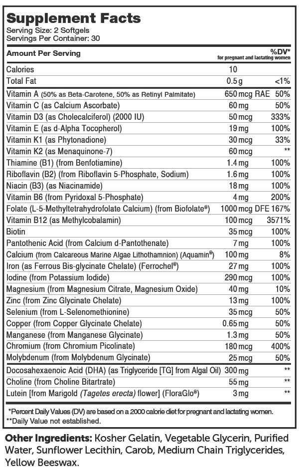 Prenatal +DHA 300 Supplement Facts Label