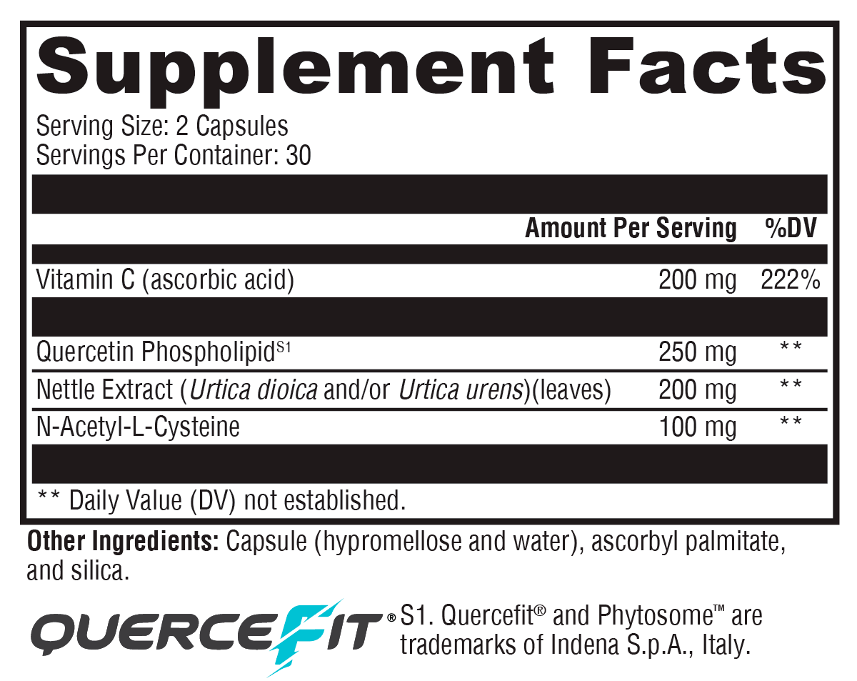 Quercetin 20× Plus Supplement Facts Label