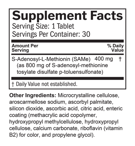 SAMe Mood & Movement 400 Supplement Facts Label