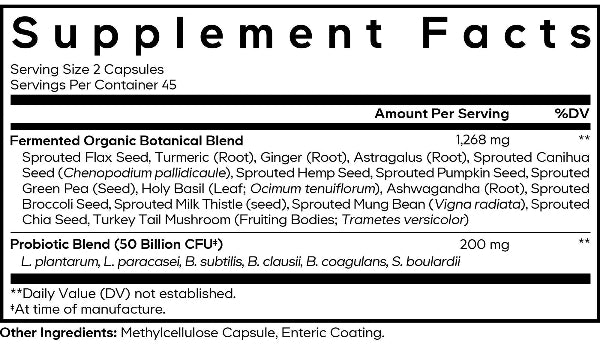 SBO Probiotic 50 Supplement Facts Label