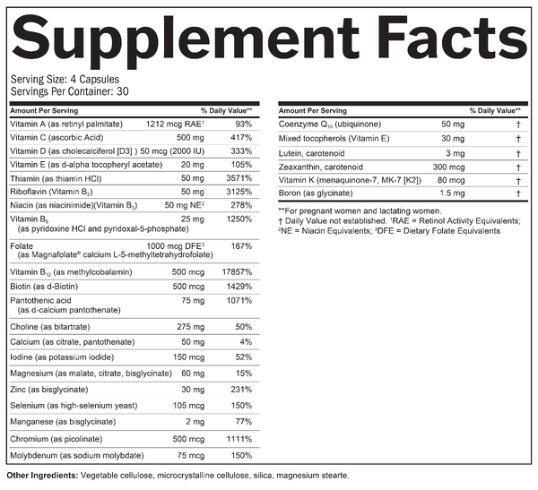 Smart Prenatal Supplement Facts Label