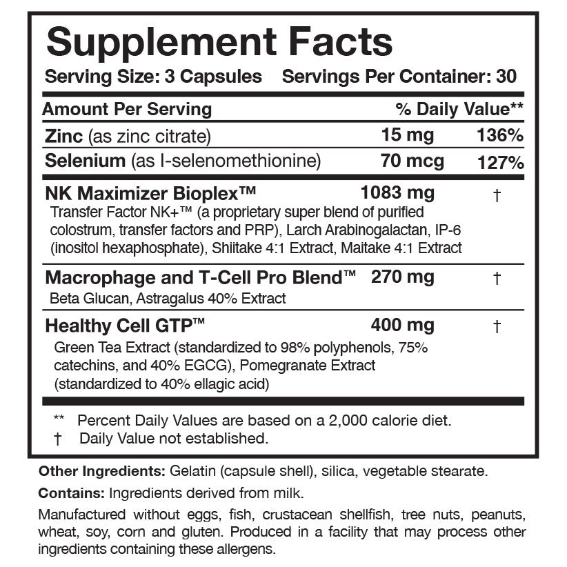 Transfer Factor Multi-Immune Supplement Facts Label