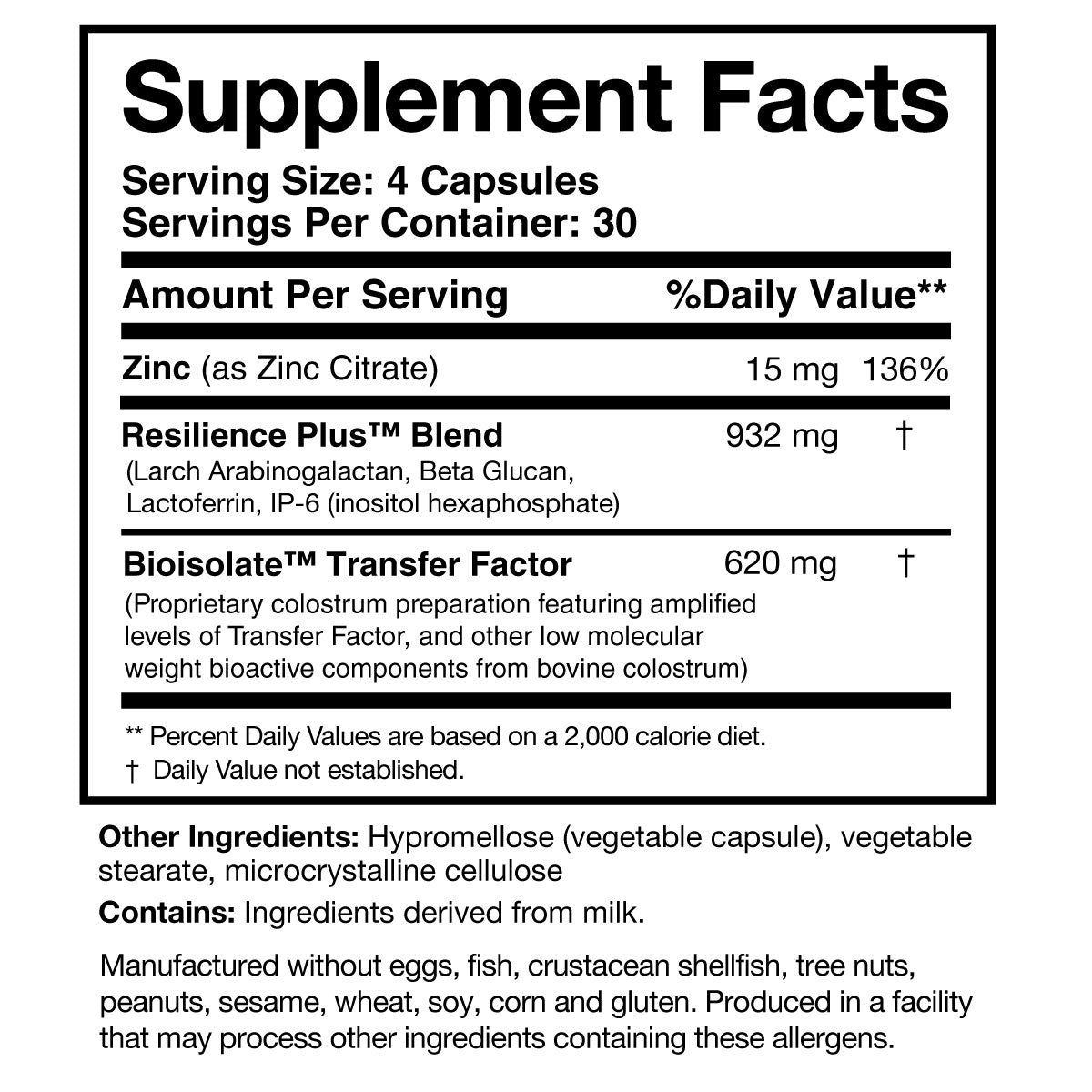 Transfer Factor Rapid Response Supplement Facts Label