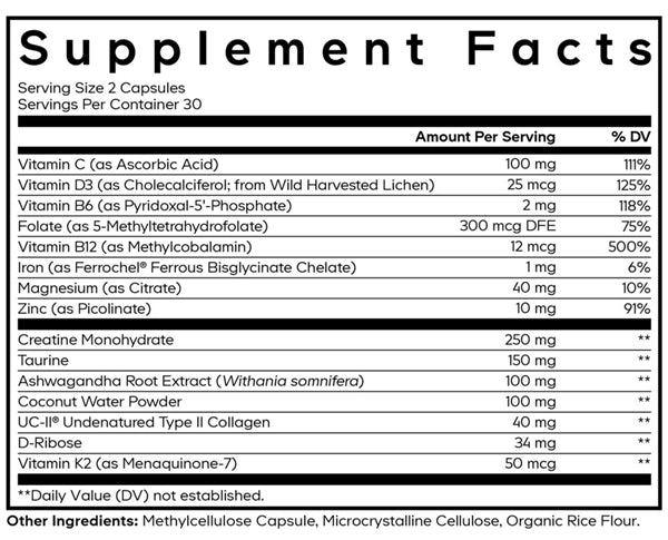 Teen Athlete Multivitamin+ Supplement Facts Label