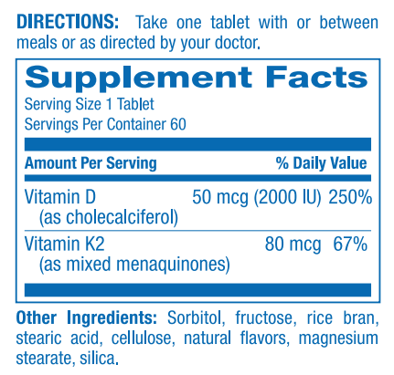 Ultra K2-D3 Supplement Facts Label