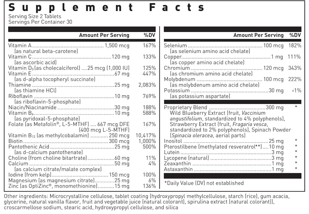 Ultra Preventive 2 Daily Supplement Facts Label